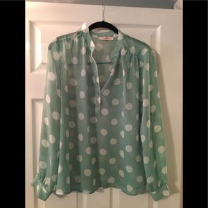Sheer polka dot green blouse